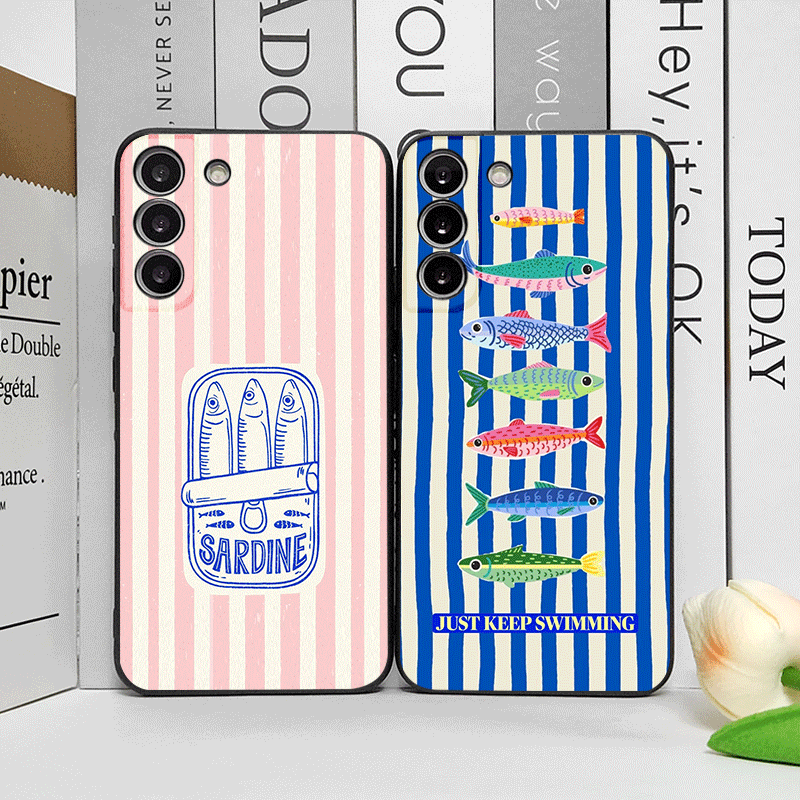 Oppo Find X8 - 可愛いストライプ柄のイワシカラーの面白い魚柄スマホケース OPPO Reno 13 12 F